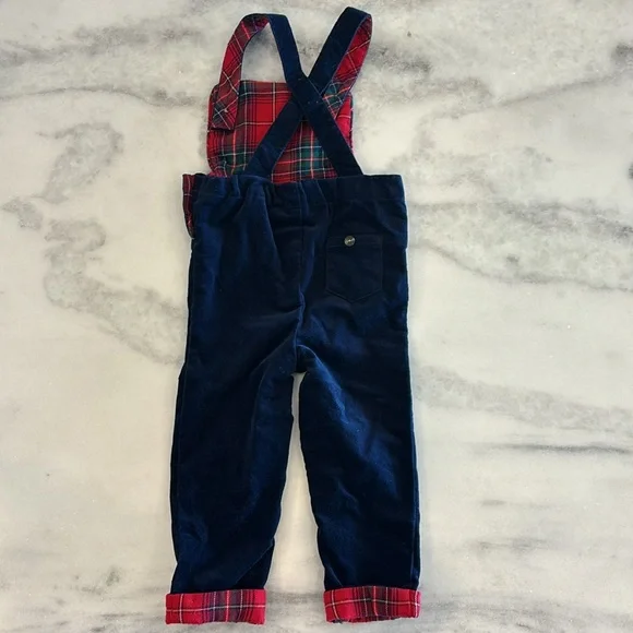 Kids Boy Toddler Blue with red plaid overalls sz 24 month - Picture 3 of 4